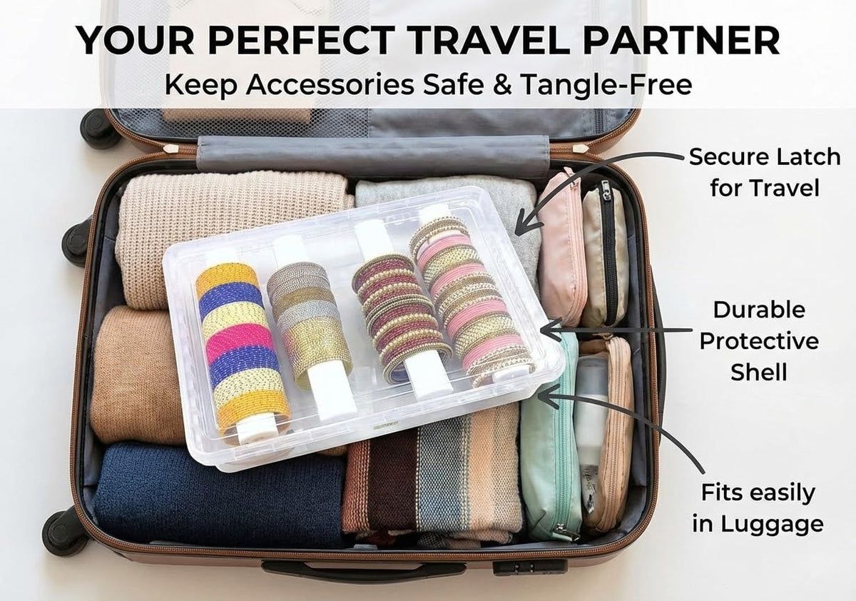 NMII travel-friendly jewelry storage box protects items during trips.
