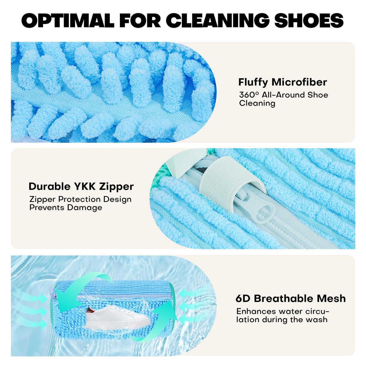 NMQHPA shoe washing bag invisible zipper protection prevents scratches.