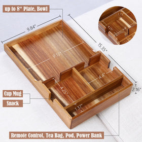 Nnewvante four-compartments tray organizes remotes and snacks neatly.