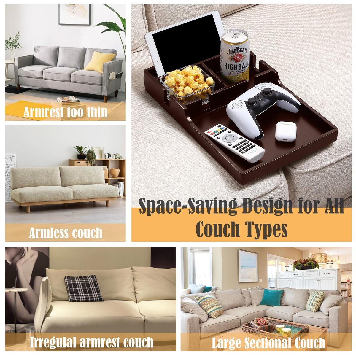 Nnewvante black walnut finish couch insert tray adds bold style and durability