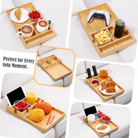 Nnewvante Couch Tray with four compartments for organization.