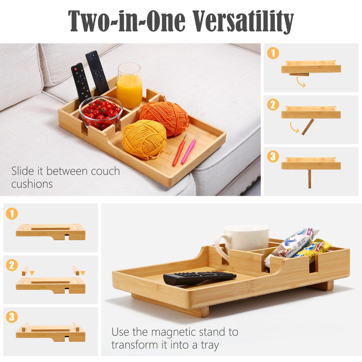 Nnewvante Couch Tray laid flat on an ottoman for wider use.