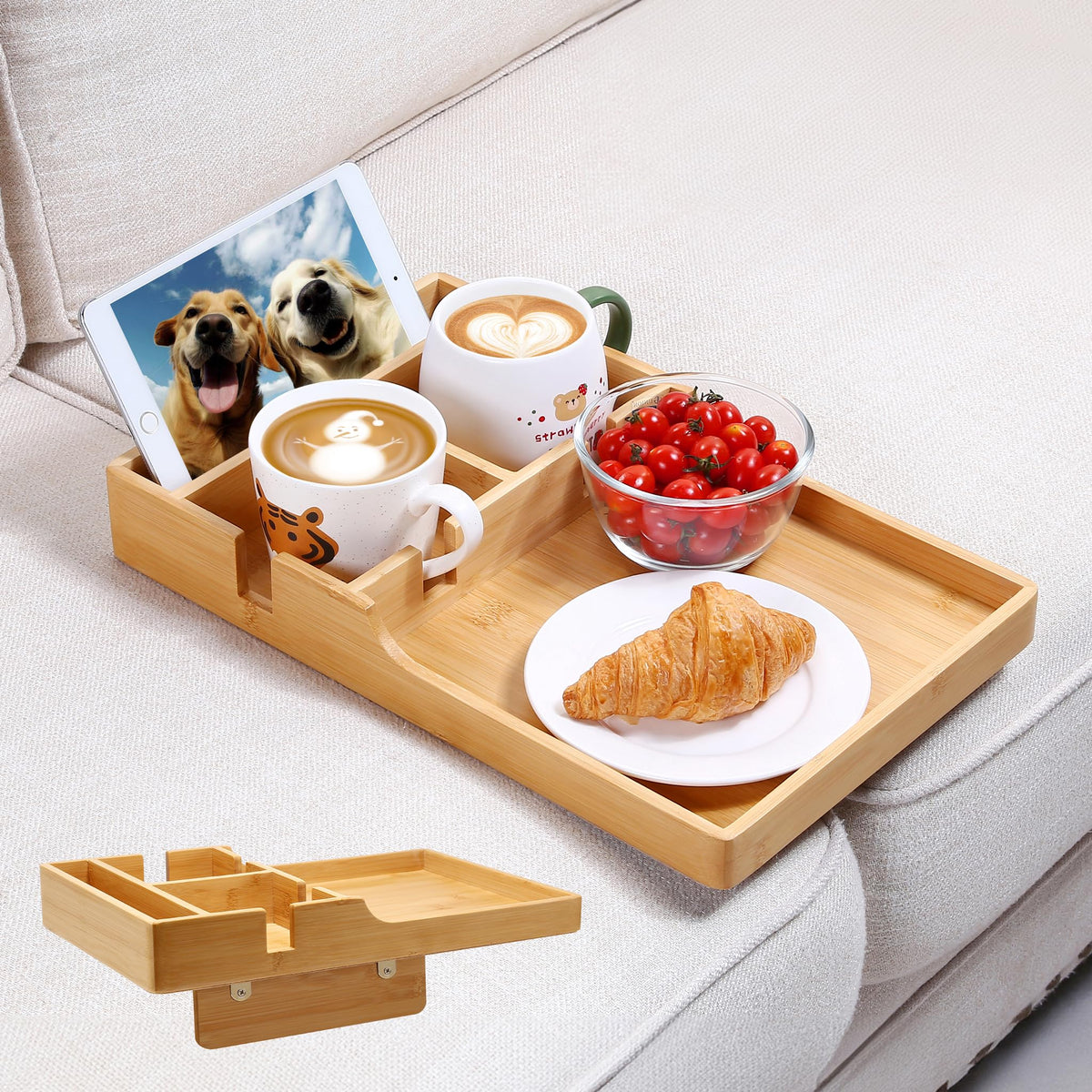 Nnewvante Couch Tray between sofa gaps for a steady surface.