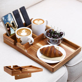 Nnewvante couch tray insert with cup holders fits between cushions for steady serving.