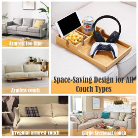 Nnewvante Couch Tray keeps remotes and mugs within reach.