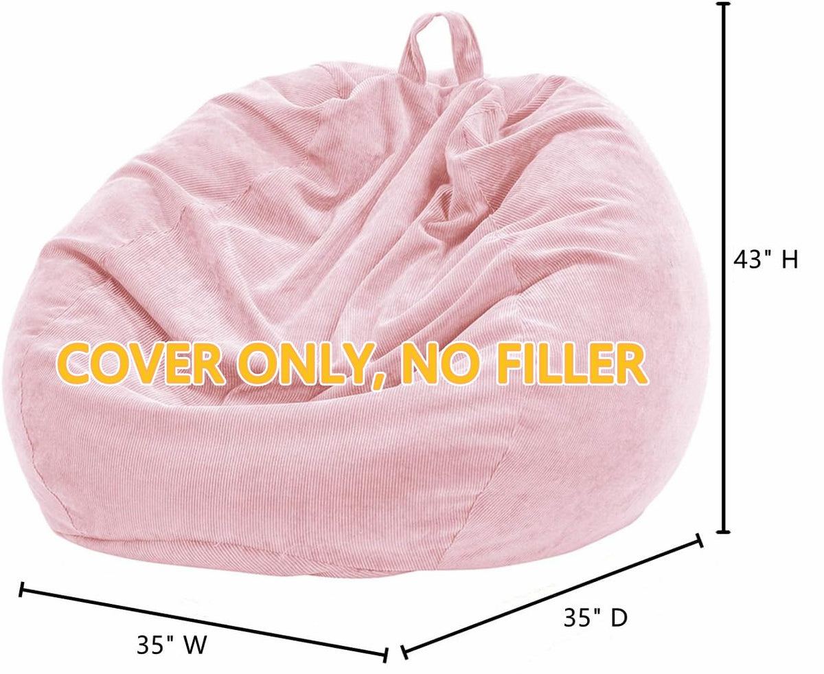 Nobildonna pink corduroy bean bag cover front view highlighting generous 43x35 inch layout