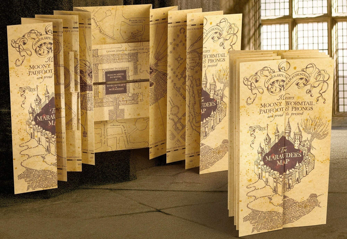 The Noble Collection Marauder's Map full-size replica for display.