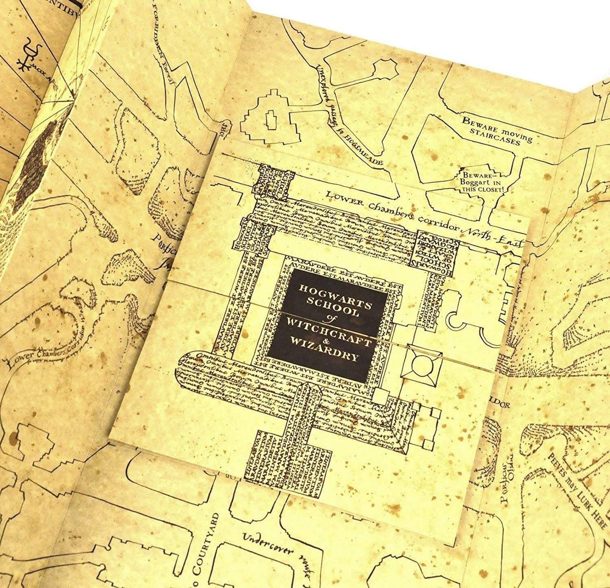 The Noble Collection Marauder's Map open dimensions shown 15.5 by 72 inches.