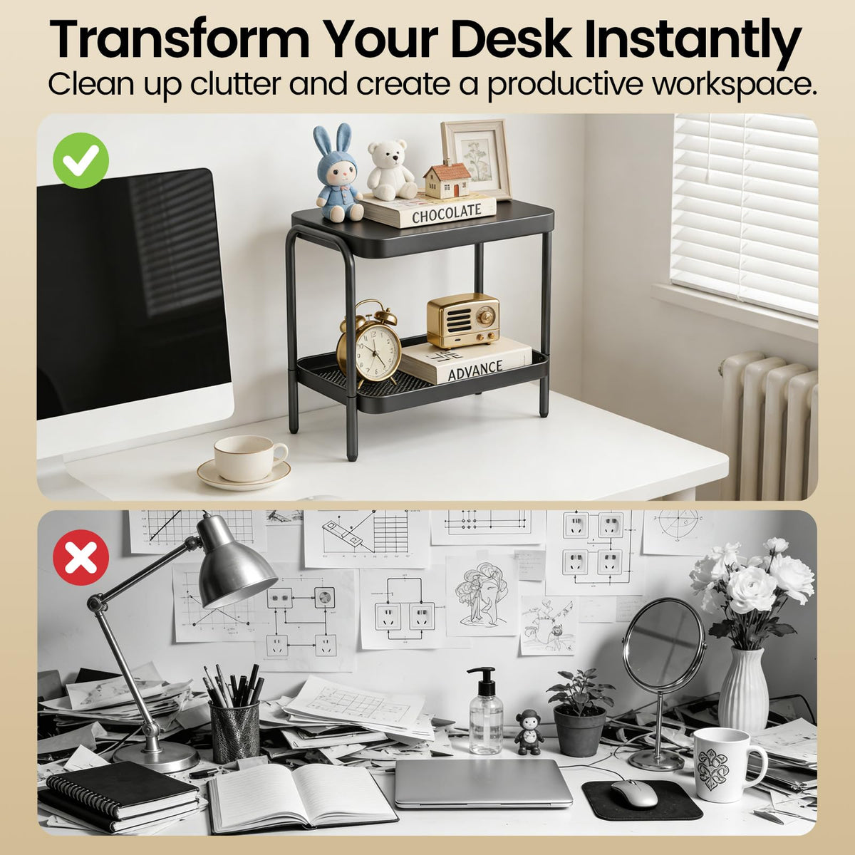 NobleForm 2-in-1 table beside a sofa with built-in storage shelves.