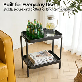 NobleForm narrow end table used as bedside nightstand in bedroom.