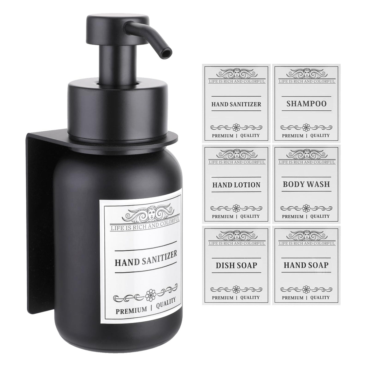 Nobtou black glass dispenser with pump for easy hand soap access.