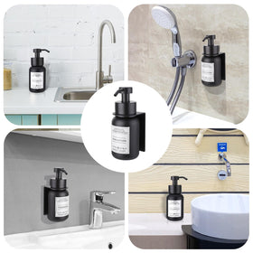 Versatile wall or countertop dispenser for soap, shampoo, or lotion.