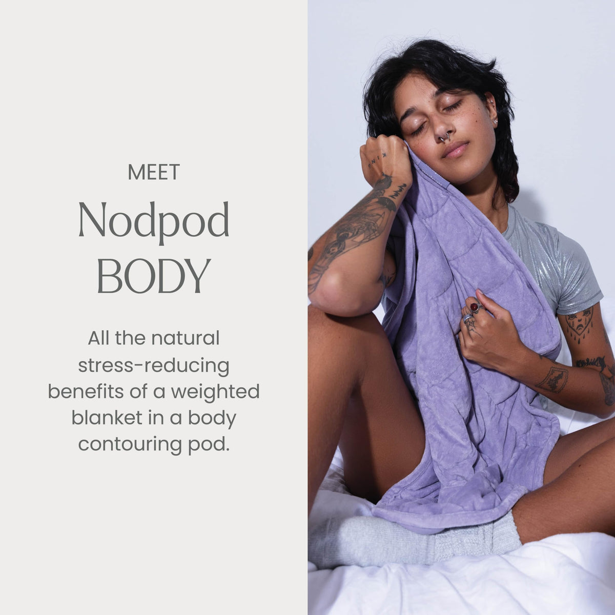 nodpod Body 6.5lb blanket draped over back for comfortable support