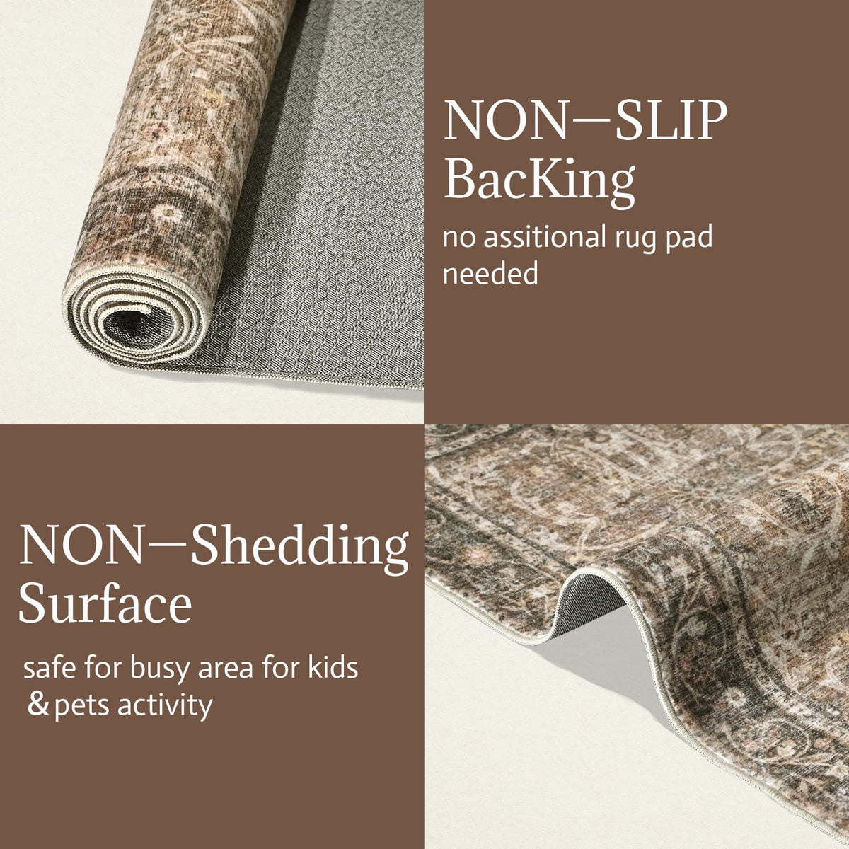 NoiFamo kids and pets friendly rug highlights easy cleanup.