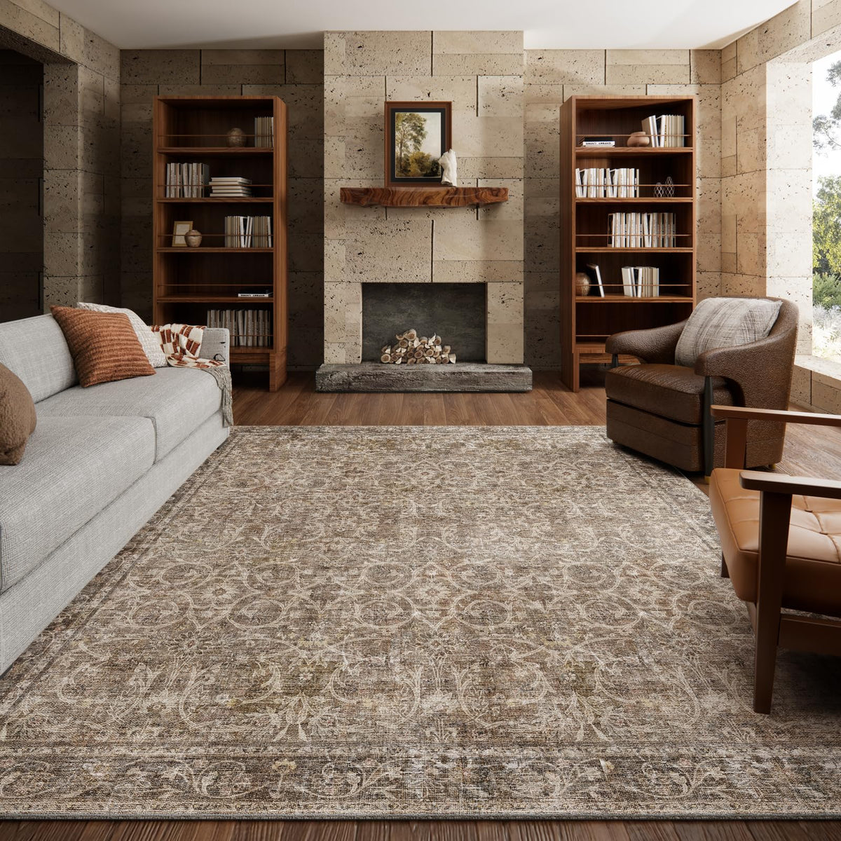 NoiFamo washable rug in living room 8x10 with non-slip backing for safe family space.