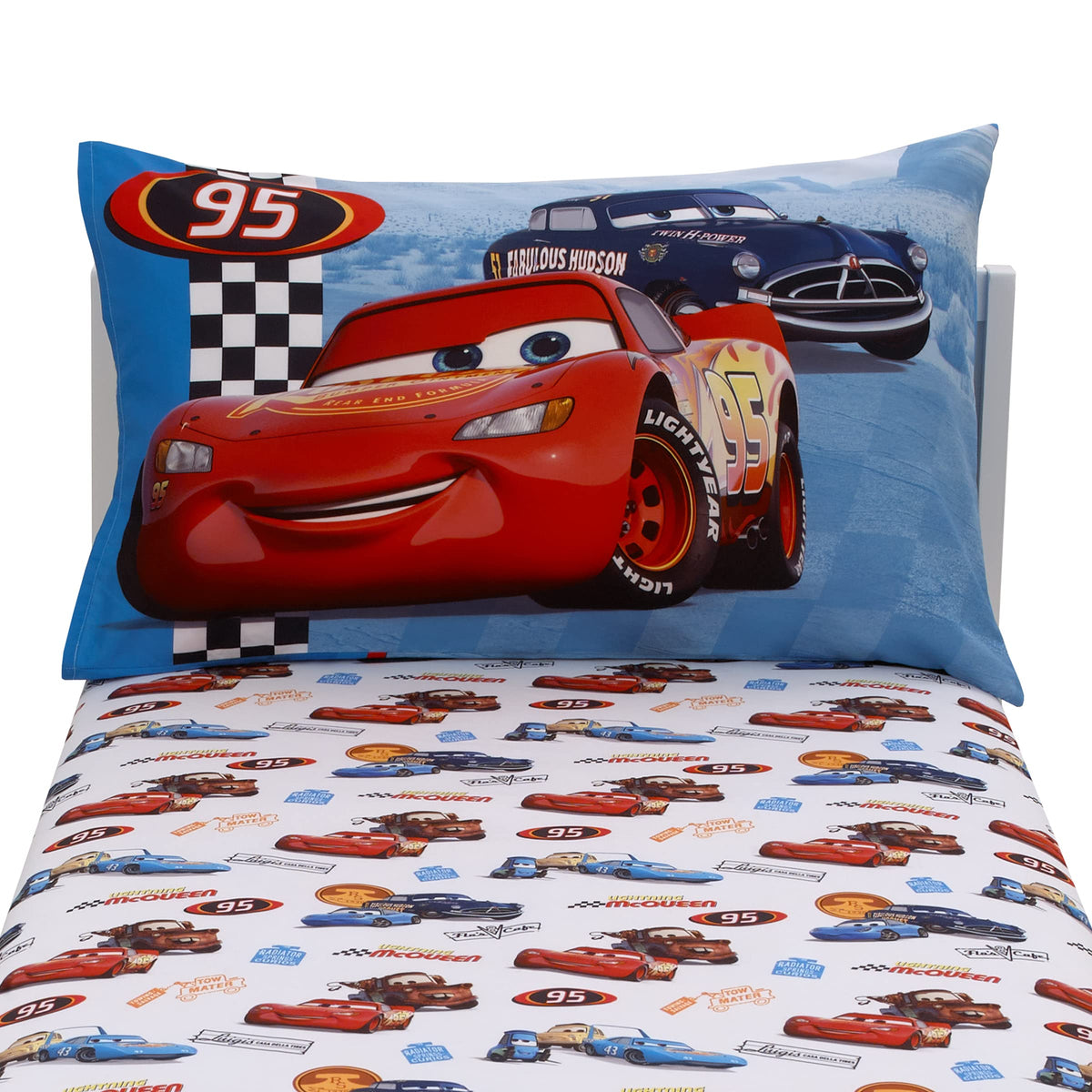 NoJo Disney Cars bright blue red white colors energize a toddler room