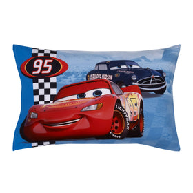NoJo Disney Cars race scene bedding with Lightning McQueen and Mater
