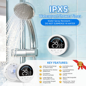 NOKLEAD digital timer showing countdown and count-up modes for versatile timing in kitchen and bath.