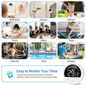 NOKLEAD timer supports multiple surface placements on bathroom, kitchen, and more.