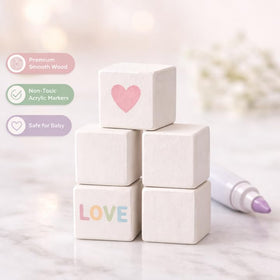 Nolia blocks on table enhance a chic shower centerpiece