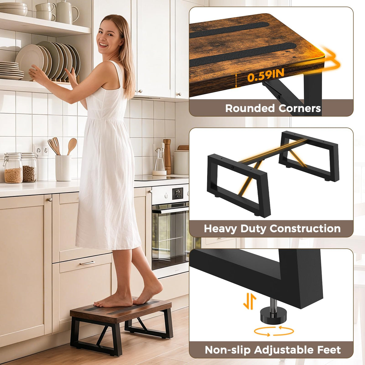 NomNest One Step Stool shows sturdy construction with thickened steel and premium wood