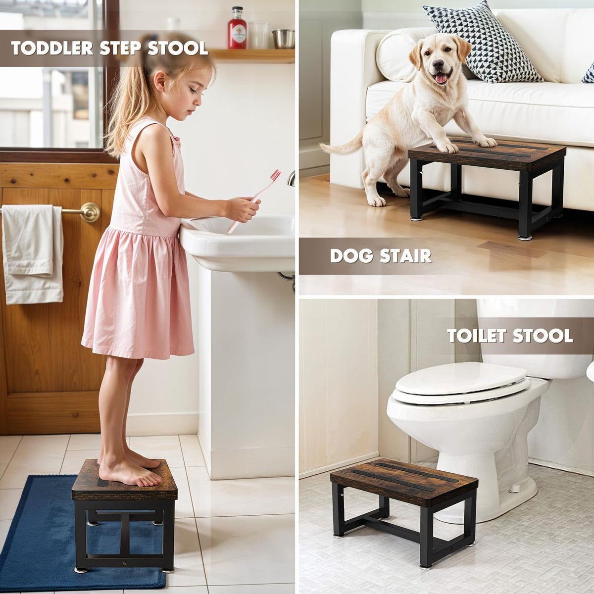NomNest Step Stool wood and steel construction for durability.
