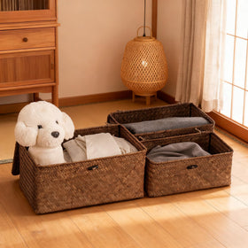 Nonam seagrass baskets with lid closeup weave for texture and utility.