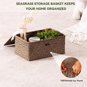 Nonam seagrass basket M size with lid, versatile for cosmetics and clutter.