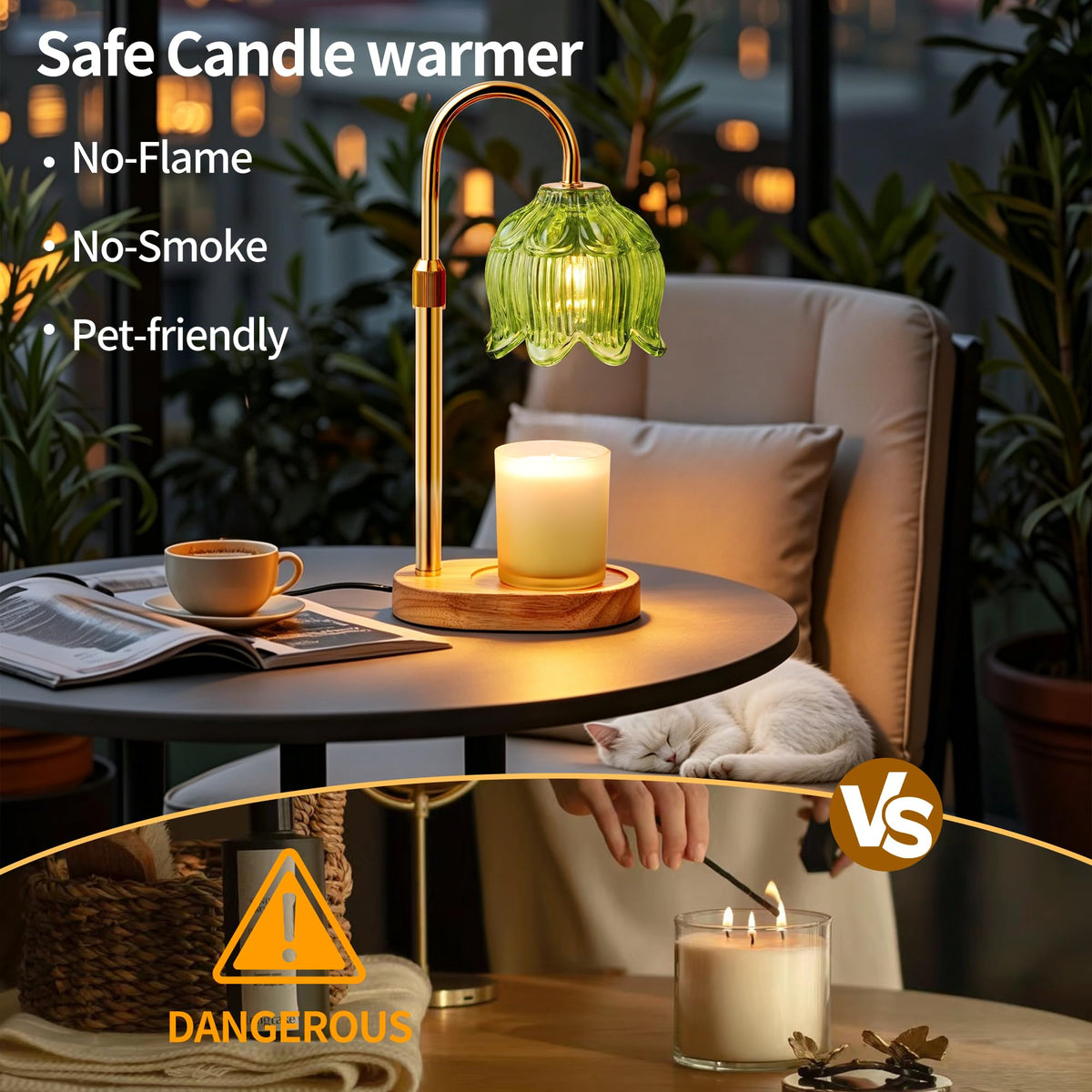 NONVJJ Candle Warmer Lamp timer and dimmer showing adjustable ambiance settings.