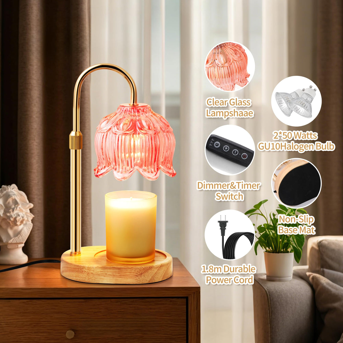 NONVJJ Flower Candle Warmer Lamp dimmed glow enhances ambiance without flame