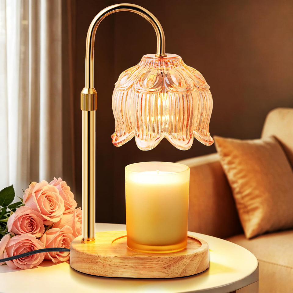 NONVJJ Flower Candle Warmer Lamp on table emits safe ambient warmth for living spaces