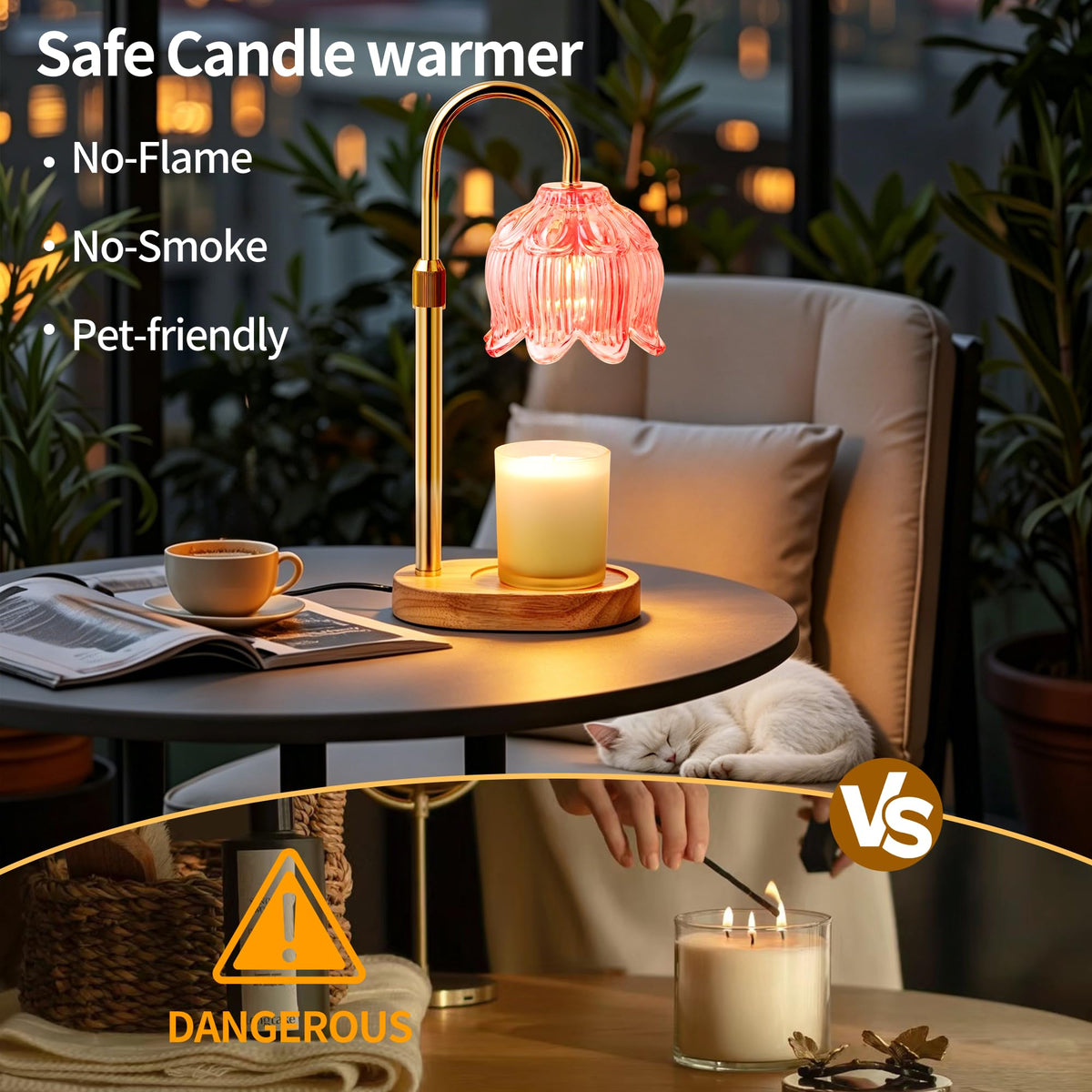 NONVJJ Flower Candle Warmer Lamp timer and dimmer in use for relaxed evenings