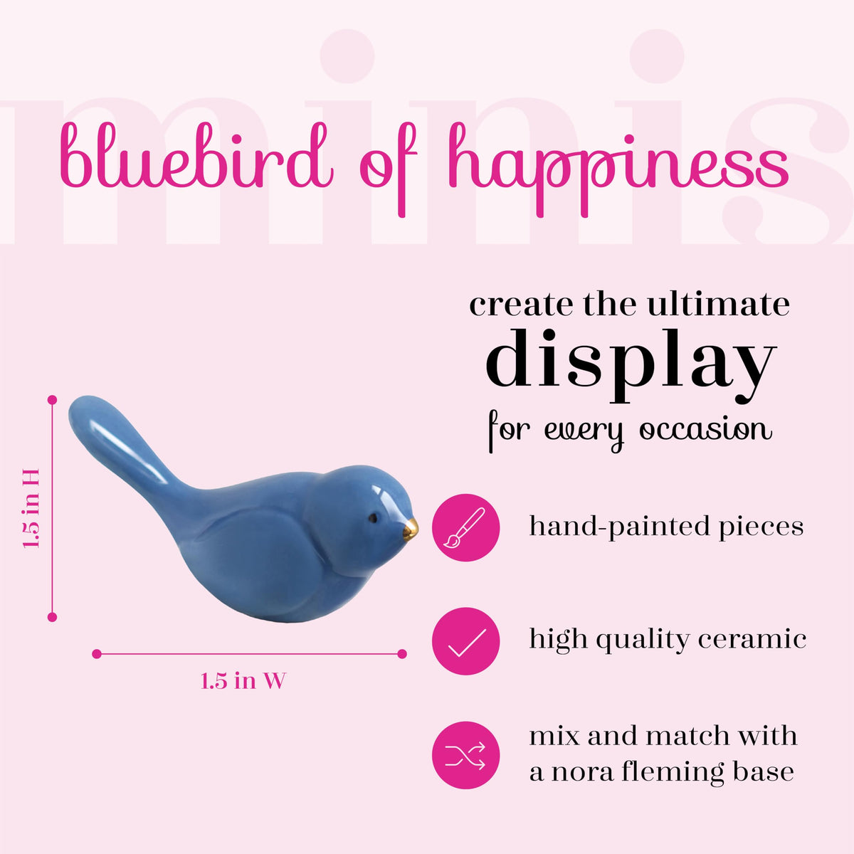 Nora Fleming Bluebird of Happiness interchangeable base for customized displays.
