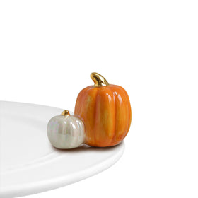Nora Fleming Double Pumpkin mini on base enhances autumn tablescape with interchangeability