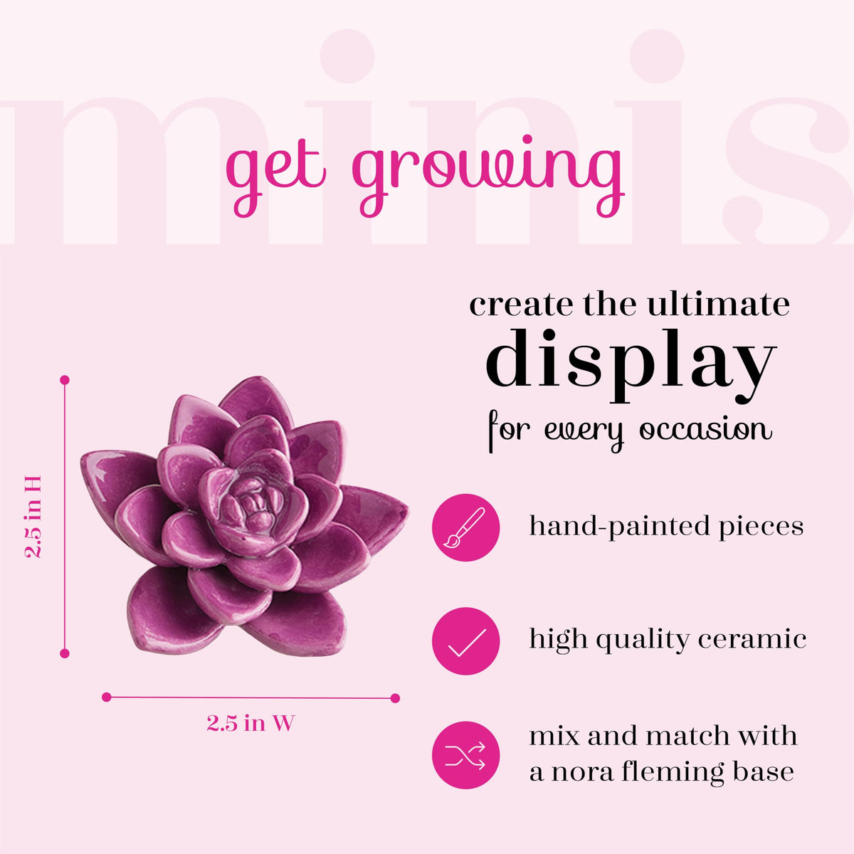 Nora Fleming Get Growing base piece for interchangeable minis enhances spring vignettes.