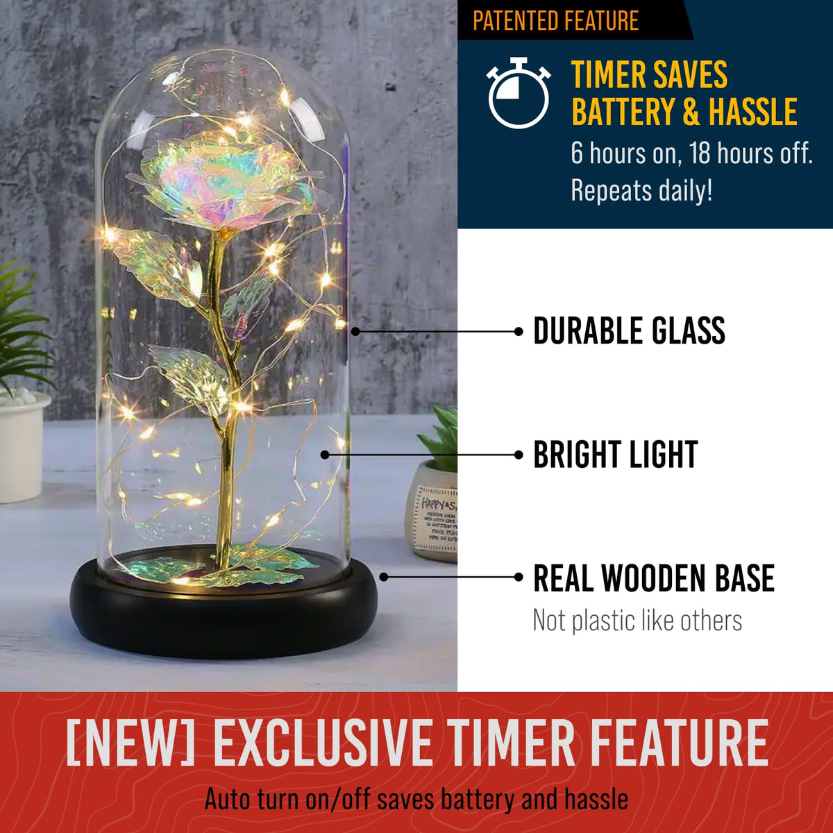 Norcalway eternal rainbow rose light adds color and ambient glow for evenings