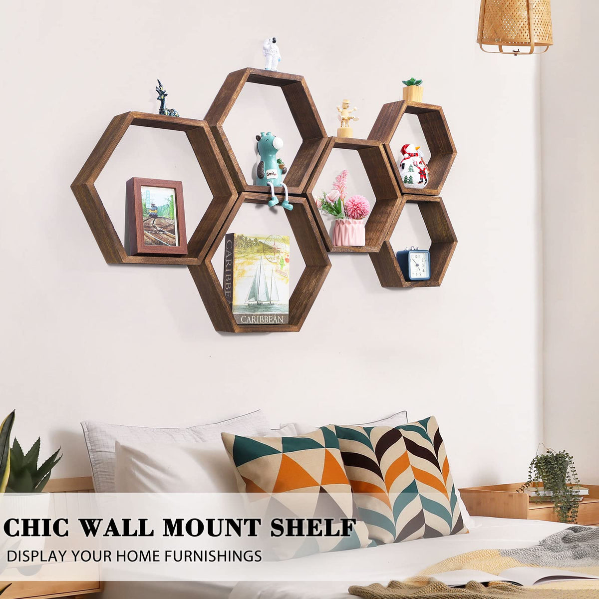 NORCEESAN NOVIMANGO driftwood finish shelves add natural warmth to rooms.