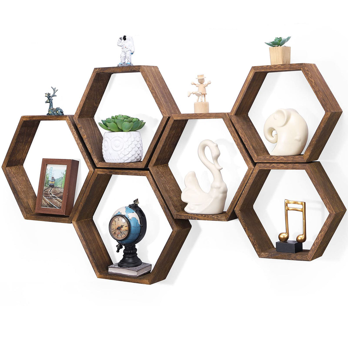 NORCEESAN NOVIMANGO hexagon shelves pack six for stylish wall storage and clutter control.
