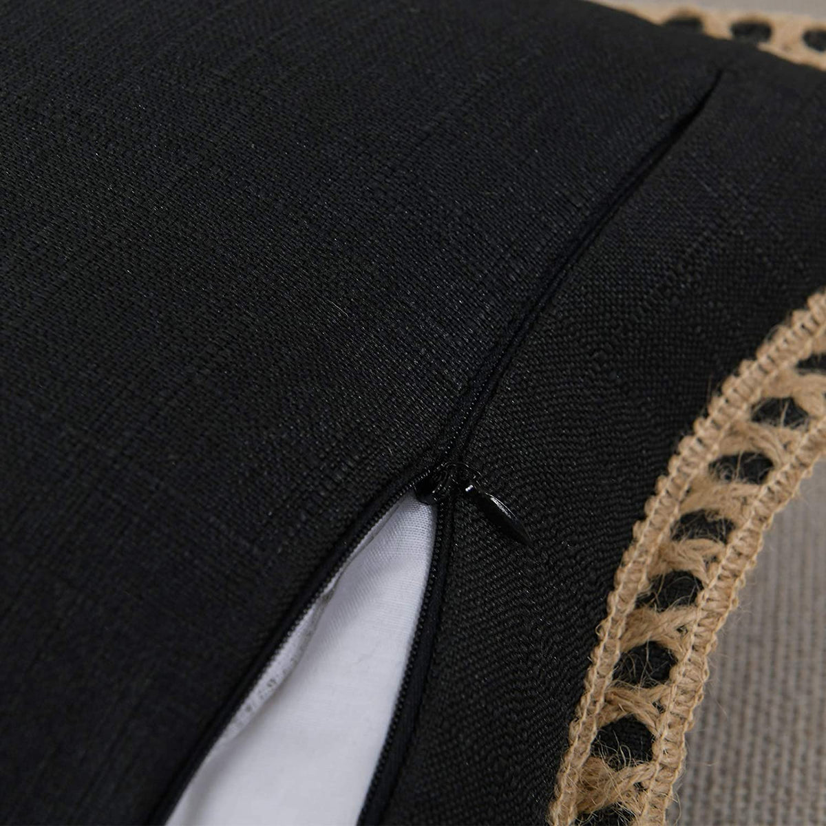 NordECO HOME burlap linen trim pillow cover highlights vintage texture.