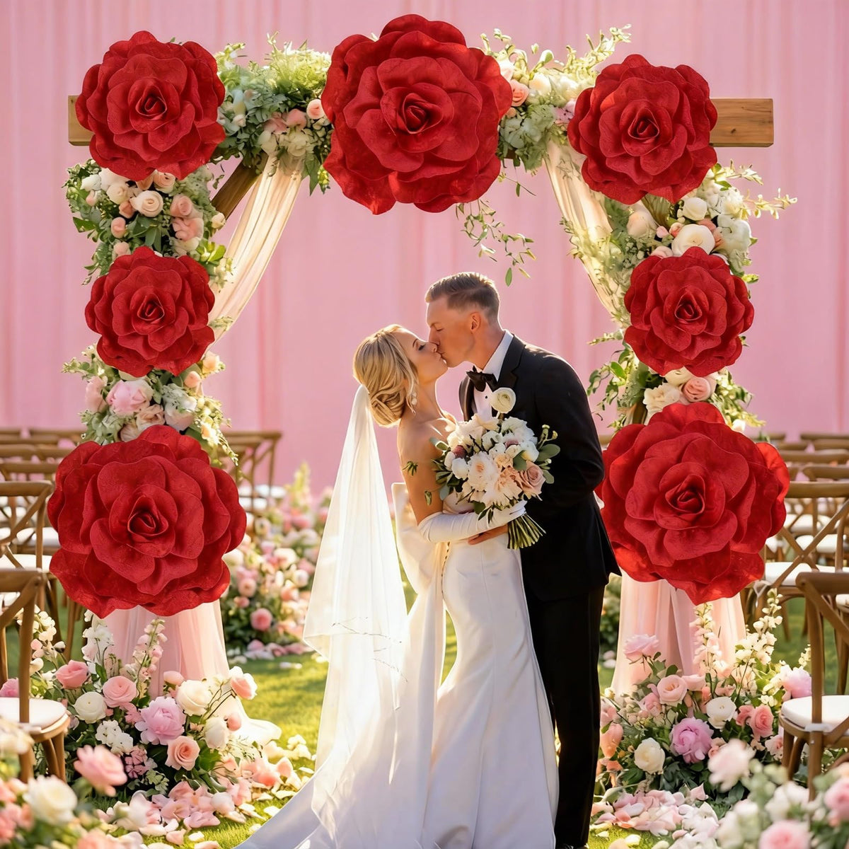 Norme giant artificial rose petals close-up reveals handcrafted detail and natural texture.