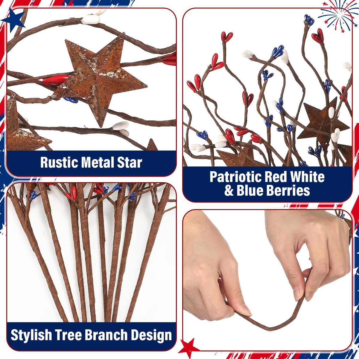 Norme farmhouse patriotic decor berry pick ideal for wreaths