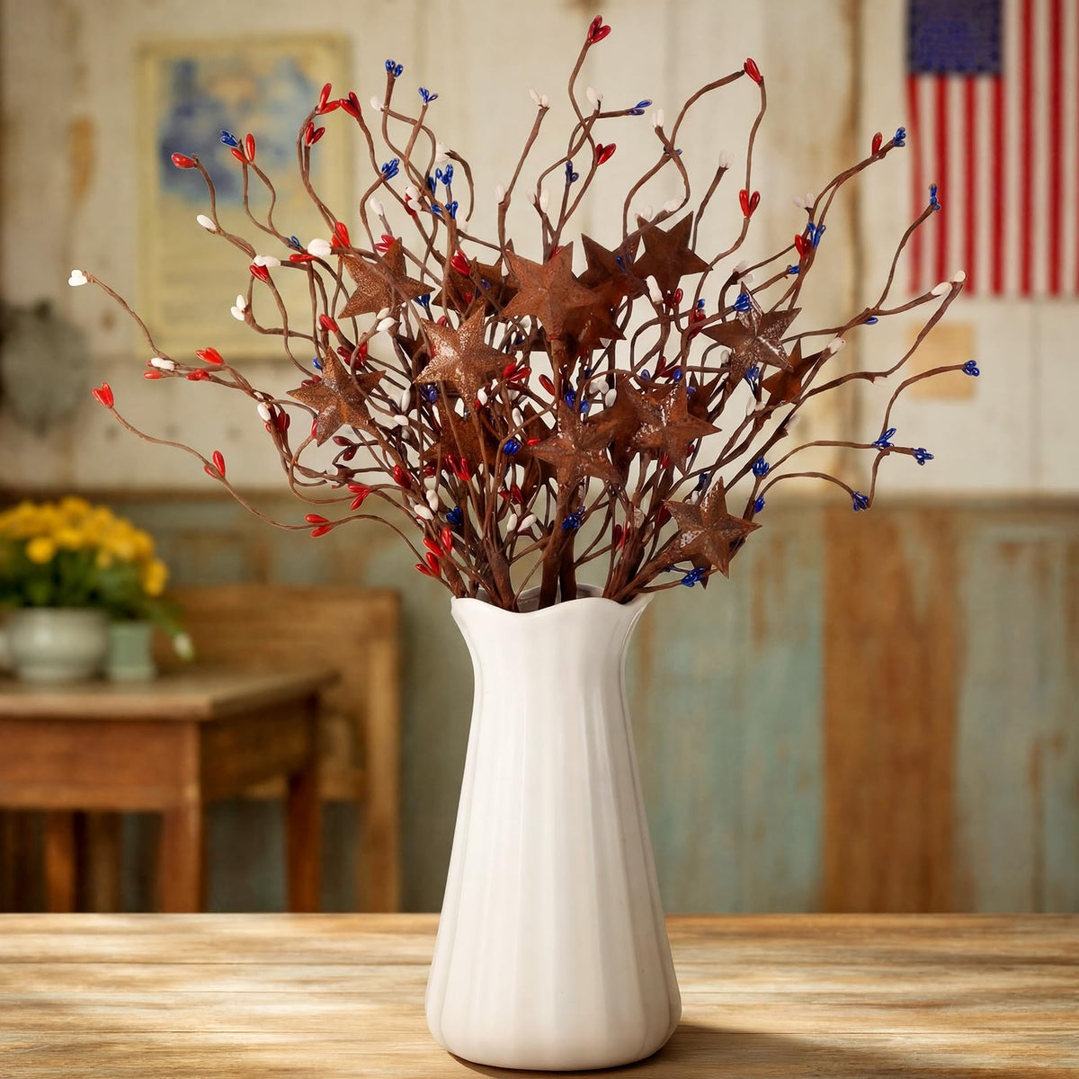 Norme patriotic star berry pick 17in adds focal color to vases