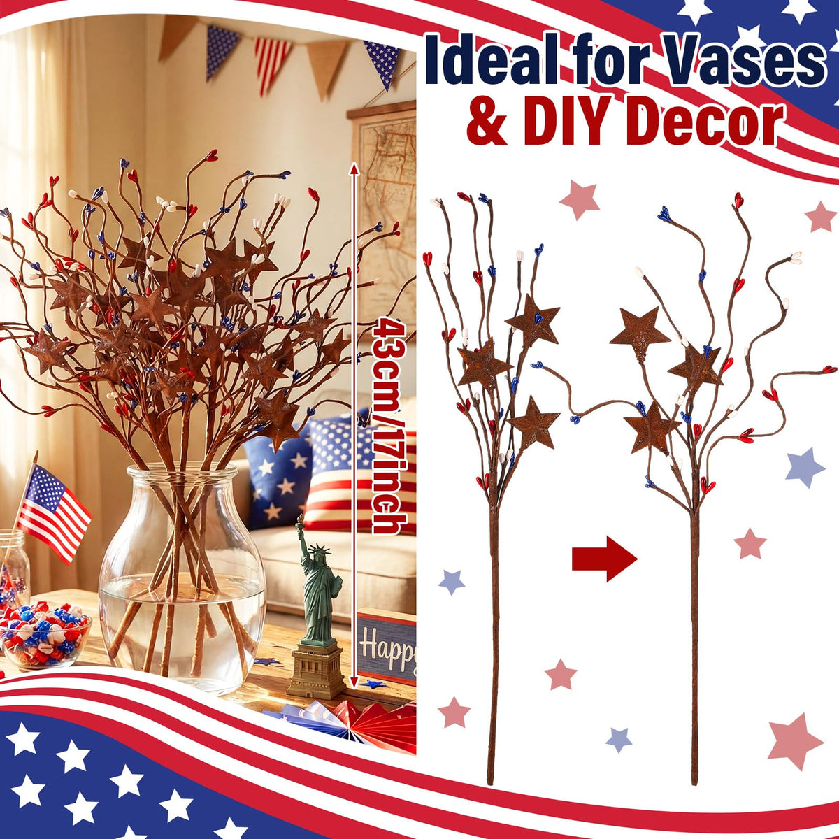 Norme rusted metal star berry branch provides rustic farmhouse charm