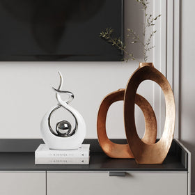 Norrclp abstract ceramic statue, large front view, bold two-tone accent for offices.