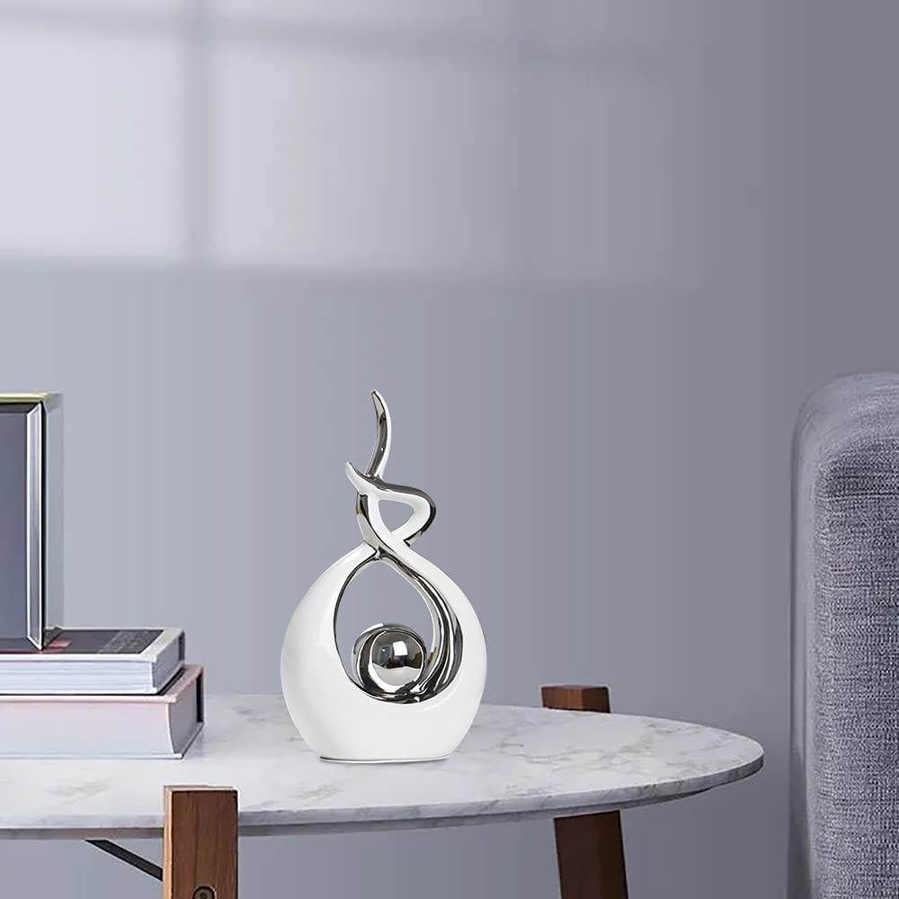 Norrclp abstract ceramic statue, small side view, compact centerpiece for living spaces.