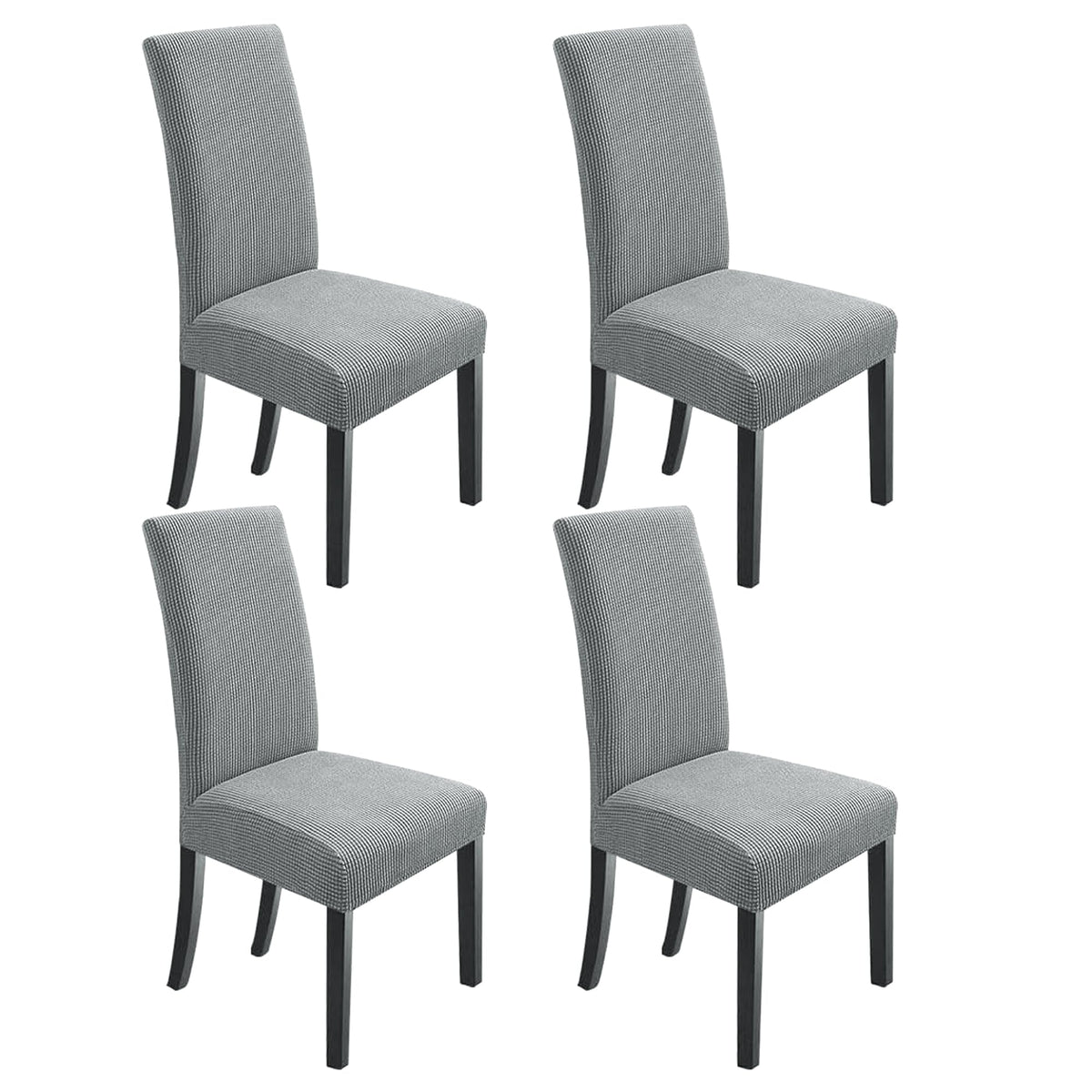 Northern Brothers dining chair covers in light grey protect chairs while refreshing decor.