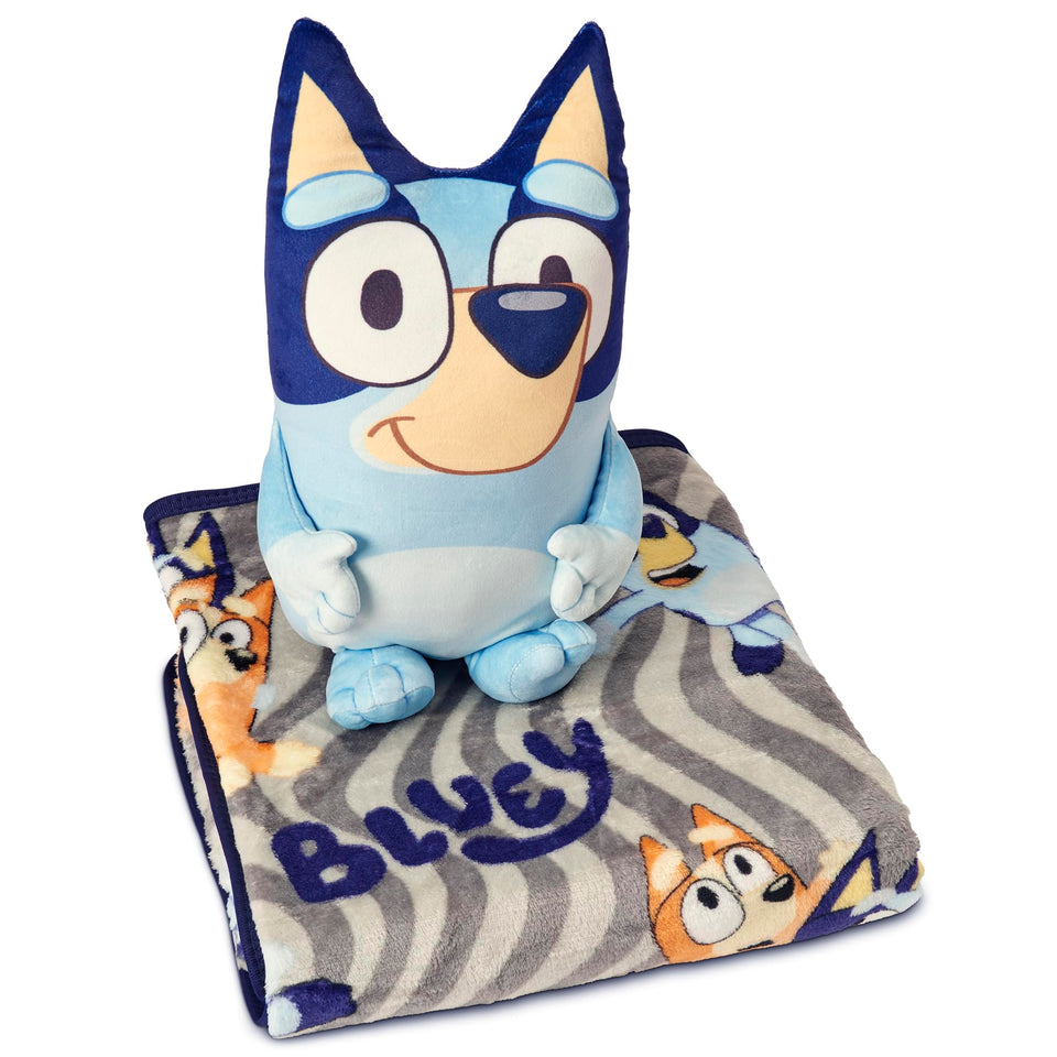 Northwest Bluey Fun hugger pillow close-up showing ultra-soft cuddle comfort.