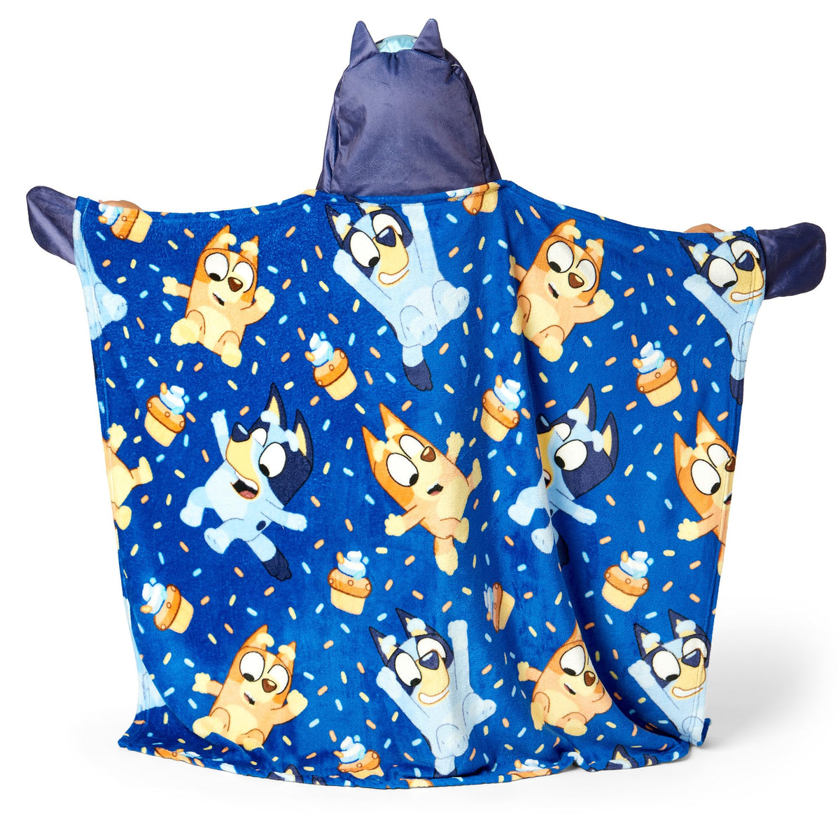 Northwest Bluey hooded throw - hood detail showing 3D sculpted flair and warmth