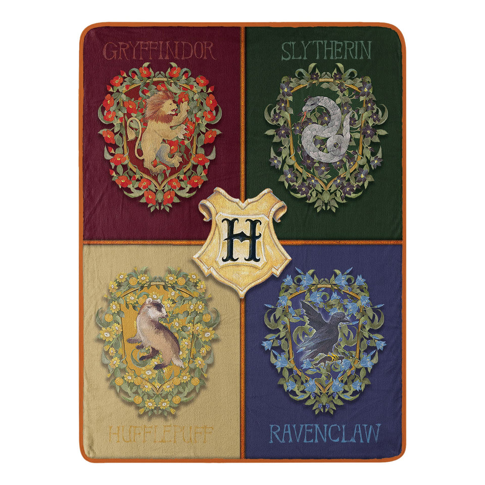 Northwest Harry Potter Botanical Houses throw blanket on couch for cozy evenings