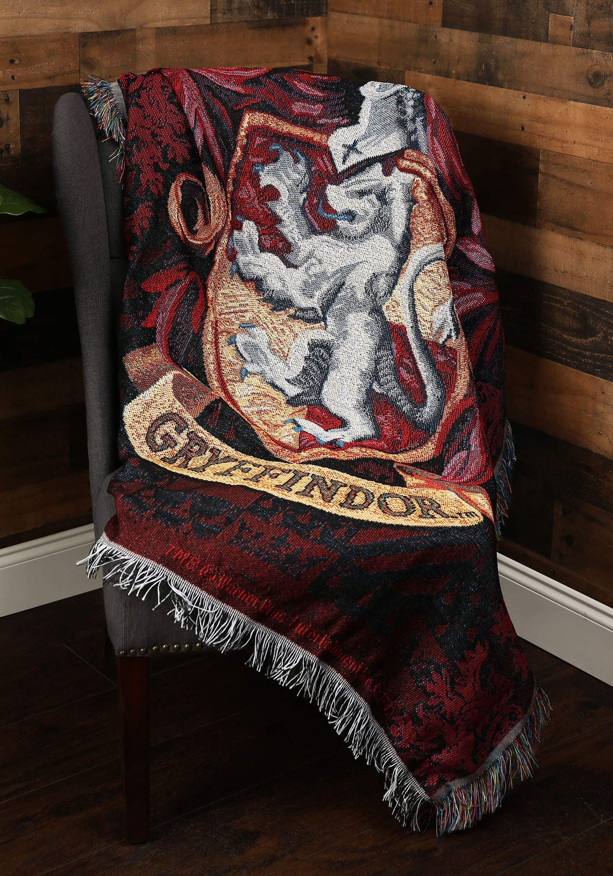 Northwest Gryffindor Shield tapestry throw close-up weave highlights premium polyester texture.